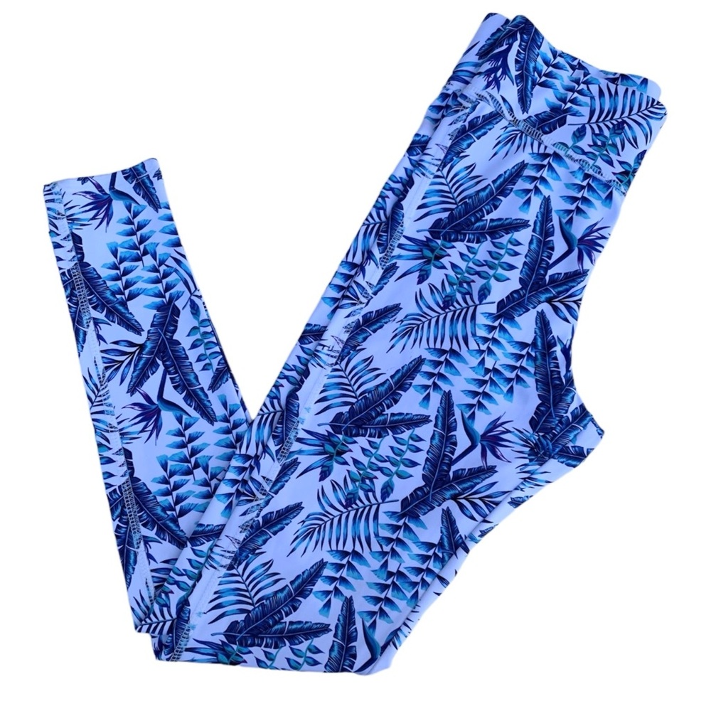 Kapalili Honolulu Clothing Hawaiian Blue Botanical Leggings Small/Medium NWT